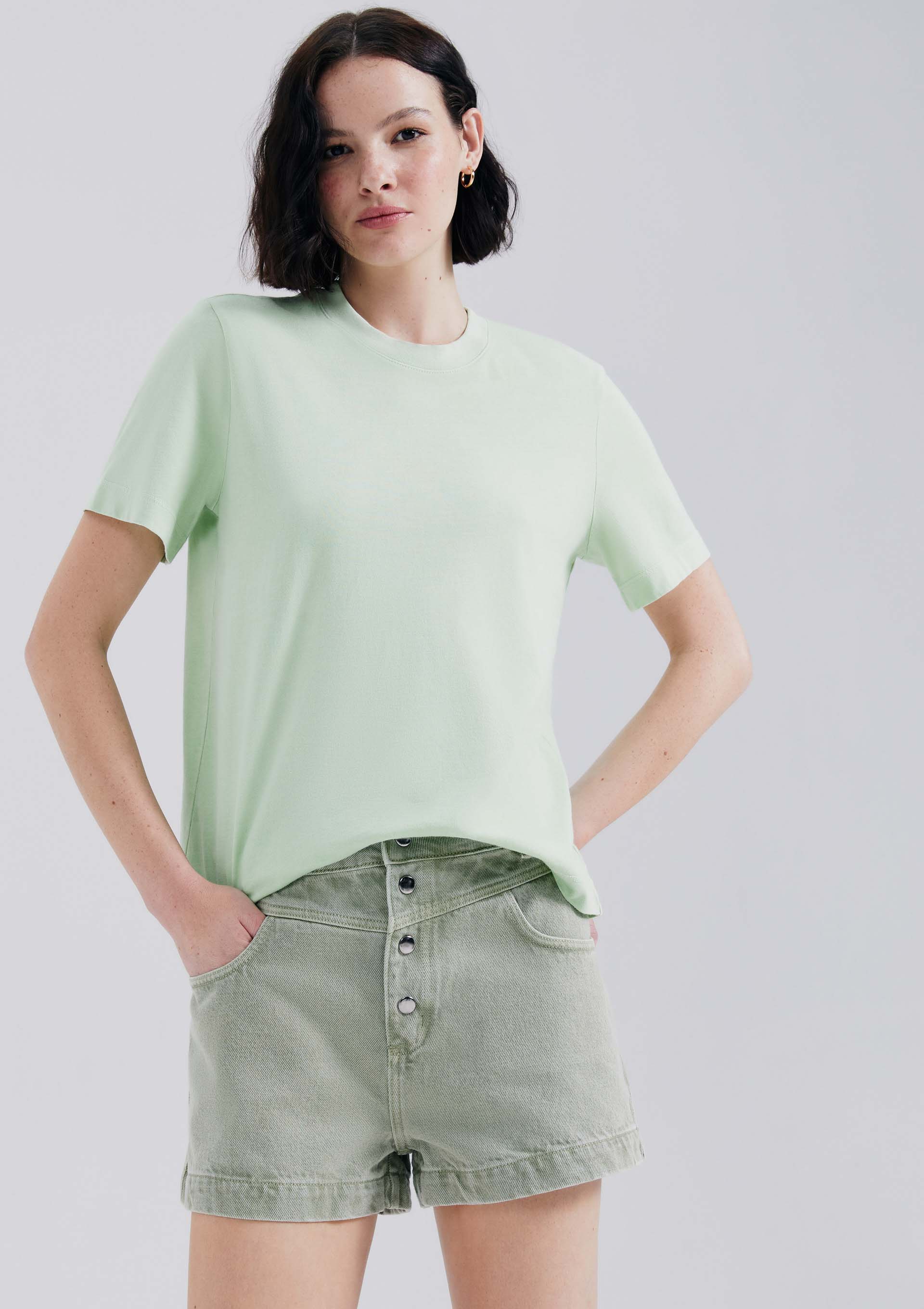 Shorts De Sarja Feminino Estonado - Verde