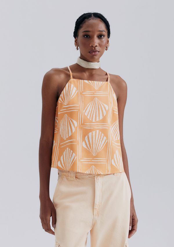 Regata Feminina Halter Neck Estampada - Laranja XP