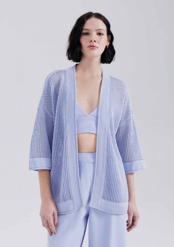 Kimono Feminino Manga 7/8 Em Tricô Texturizado - Lilás G