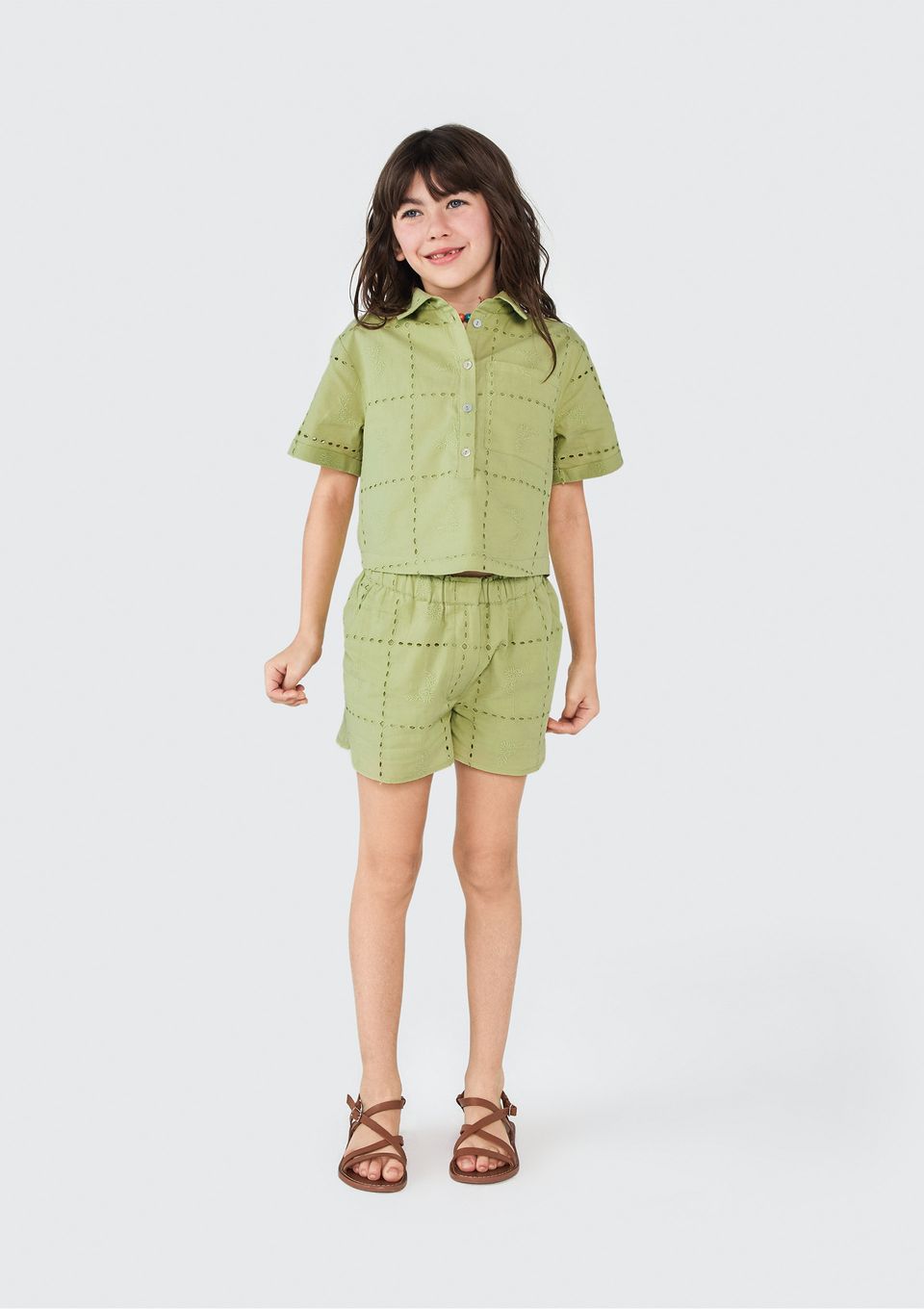 Blusa Cropped Infantil Menina em Laise - Verde