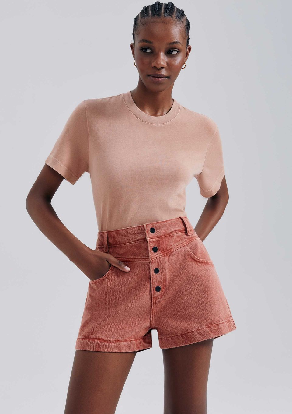 Shorts de Sarja Feminino Estonado - Terracota