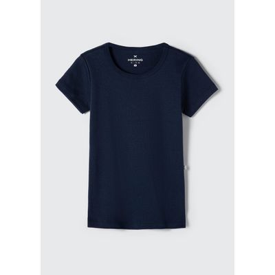 Blusa Básica Infantil Menina Manga Curta Slim Em Ribana - Azul