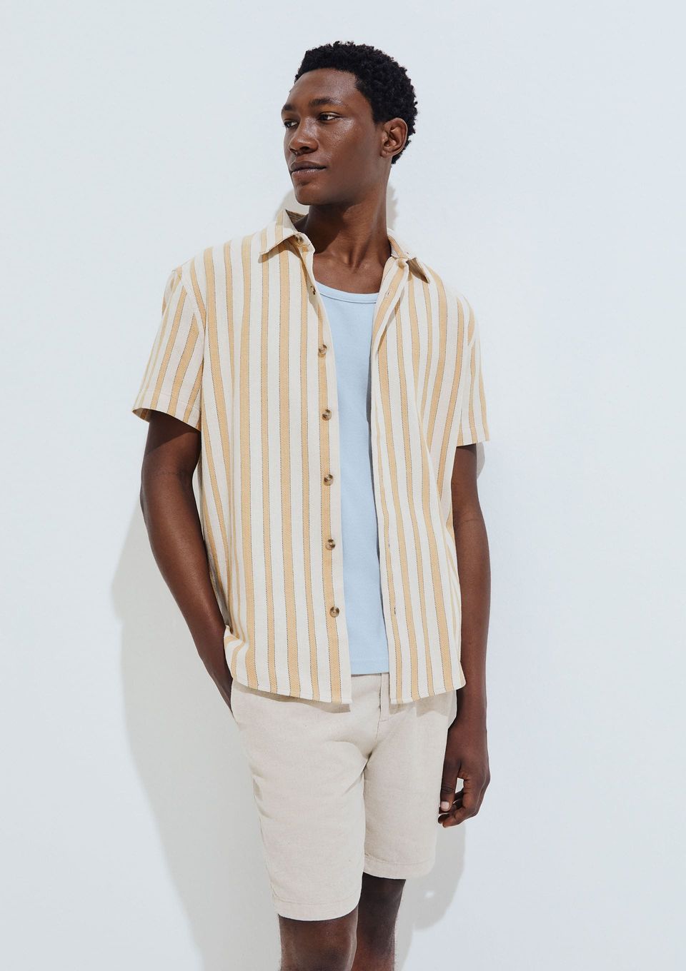 Camisa Masculina Manga Curta Listrada - Amarelo