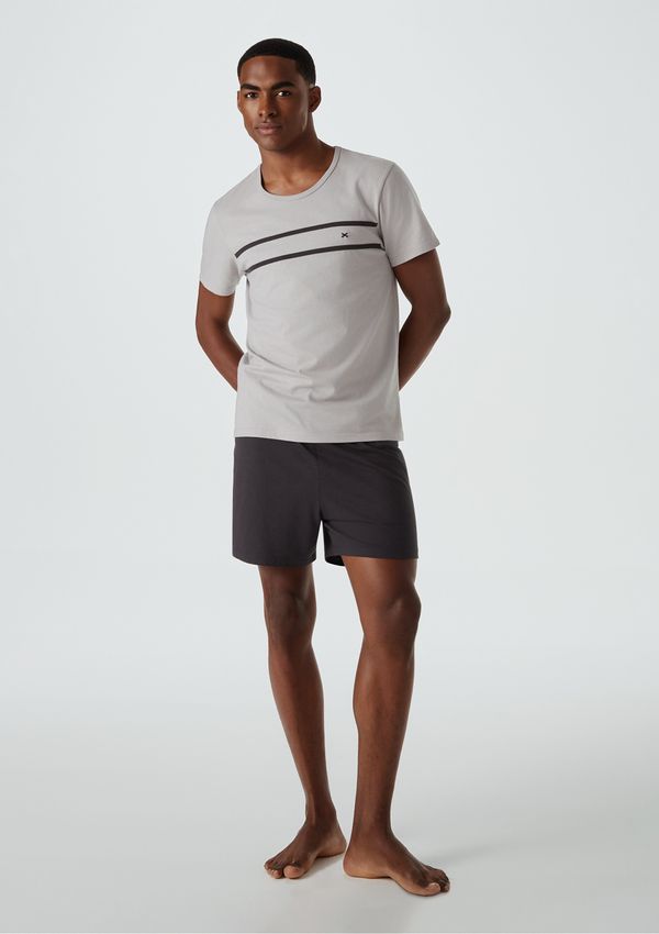 Pijama Curto Masculino Em Algodão - Cinza G