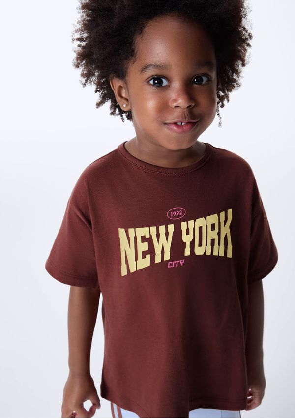 Camiseta Infantil Menina Estampada Oversized - Marrom 004