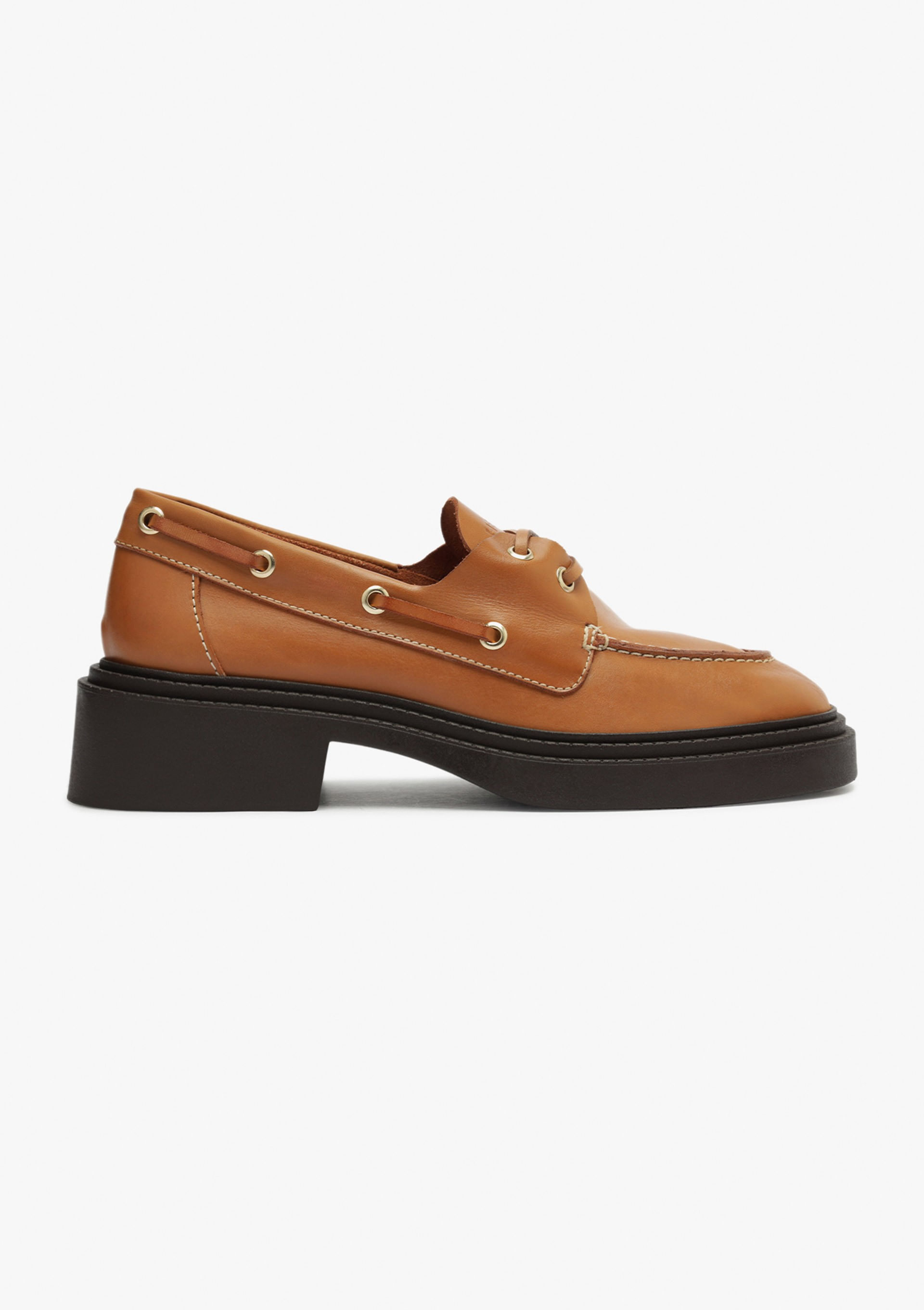 Mocassim Feminino Salto Bloco Couro - Terracota — Hering