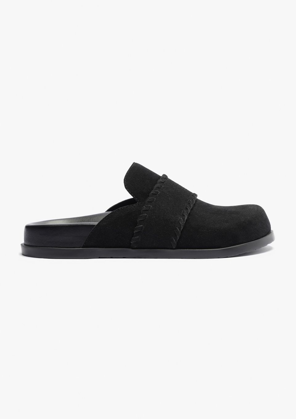 Mule Rasteira Camurça - Preto