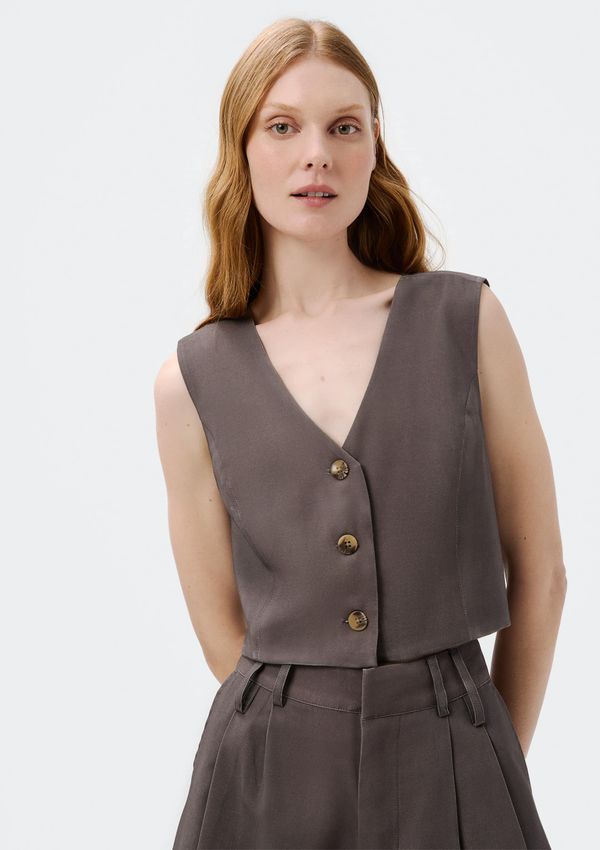 Colete Feminino Cropped Em Viscose - Cinza P