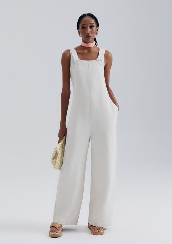 Jardineira Em Sarja Com Linho - Off white M