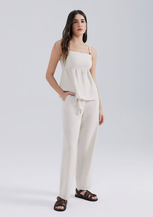 Calça Feminina Carrot Cintura Alta Em Viscolinho - Bege M