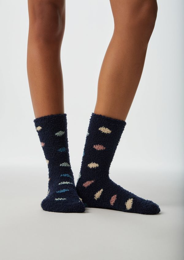 Meia Unissex Estampada Cano Longo Em Tricô De Chenille - Azul P