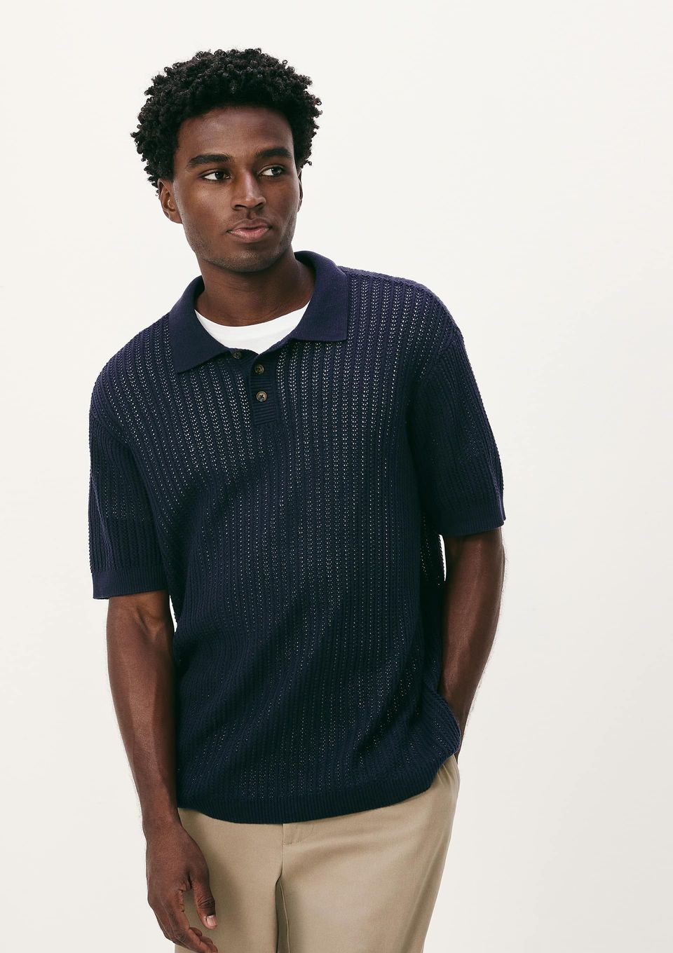 Camisa Polo Masculina em Tricô Texturizado - Azul