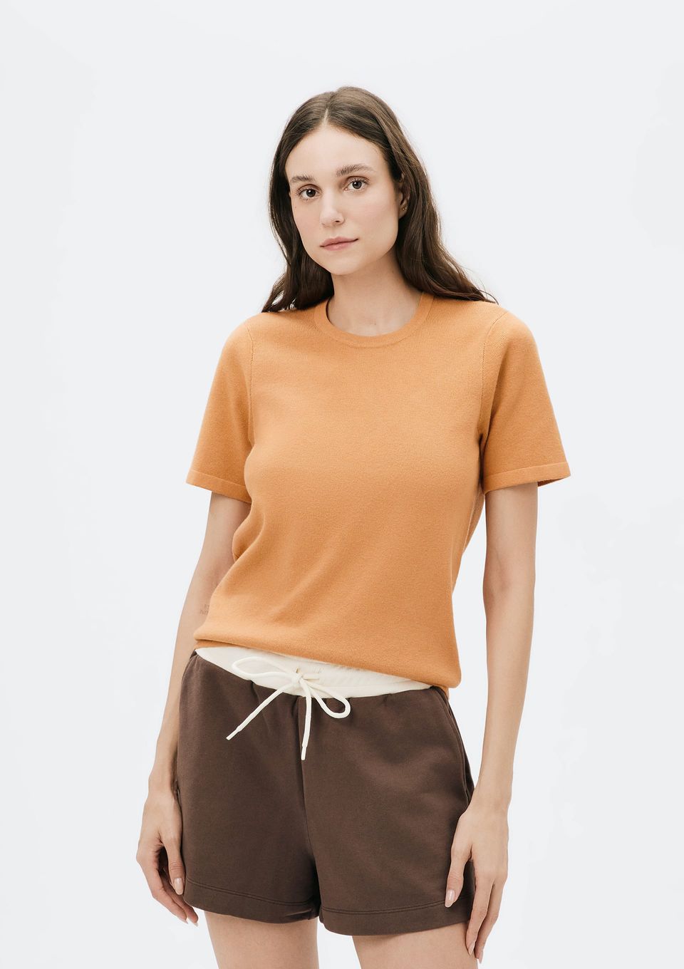 Blusa Feminina Manga Curta em Tricô - Laranja