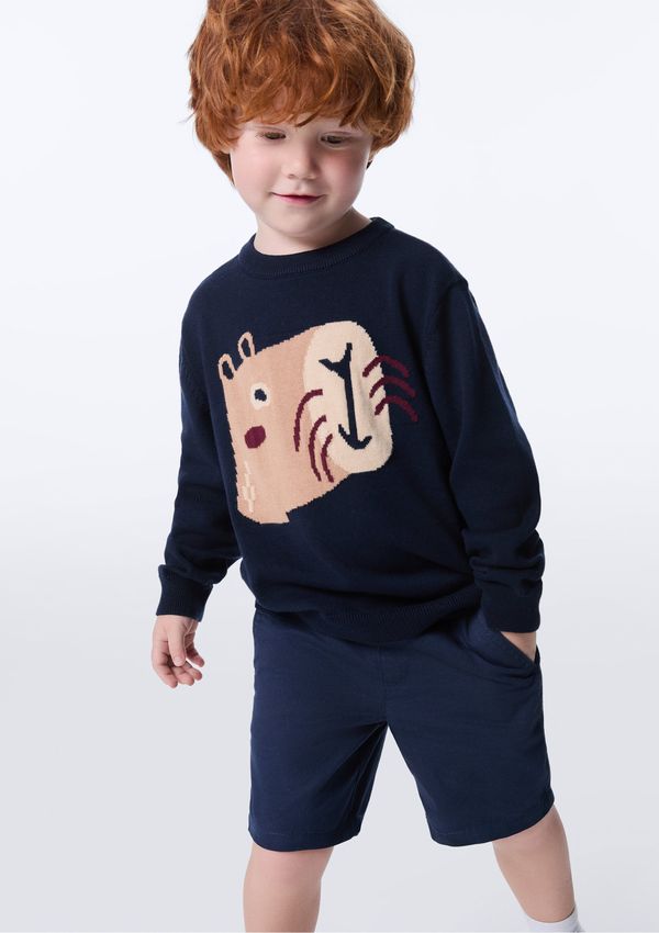 Bermuda Infantil Menino Toddler Chino Em Sarja - Azul 003
