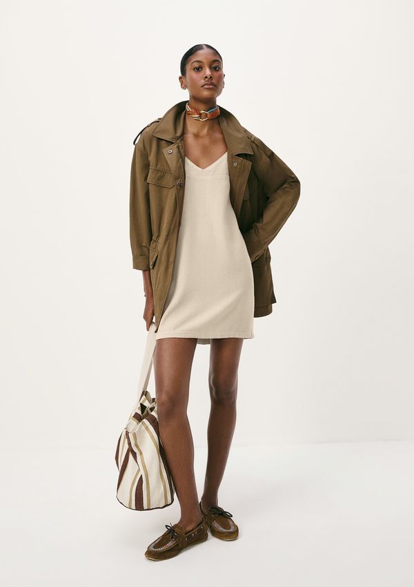 Vestido Curto Em Viscolinho Estonado - Creme G