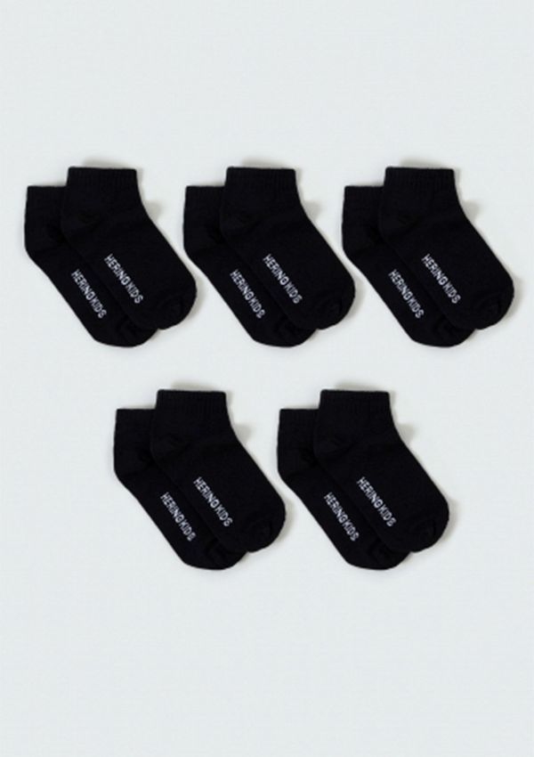 Kit Com 5 Pares De Meia Infantil Unissex Cano Curto - Preto M