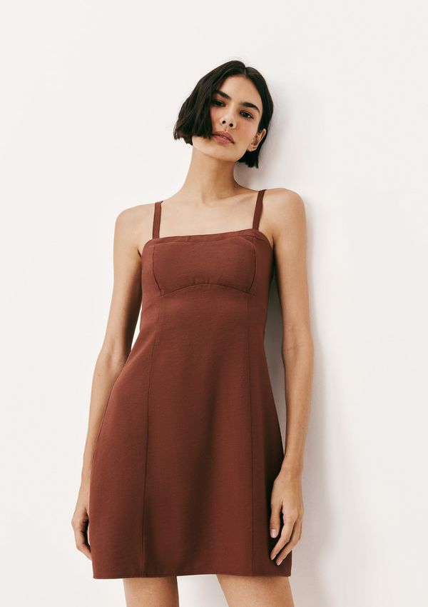 Vestido Curto Texturizado Acinturado - Marrom M