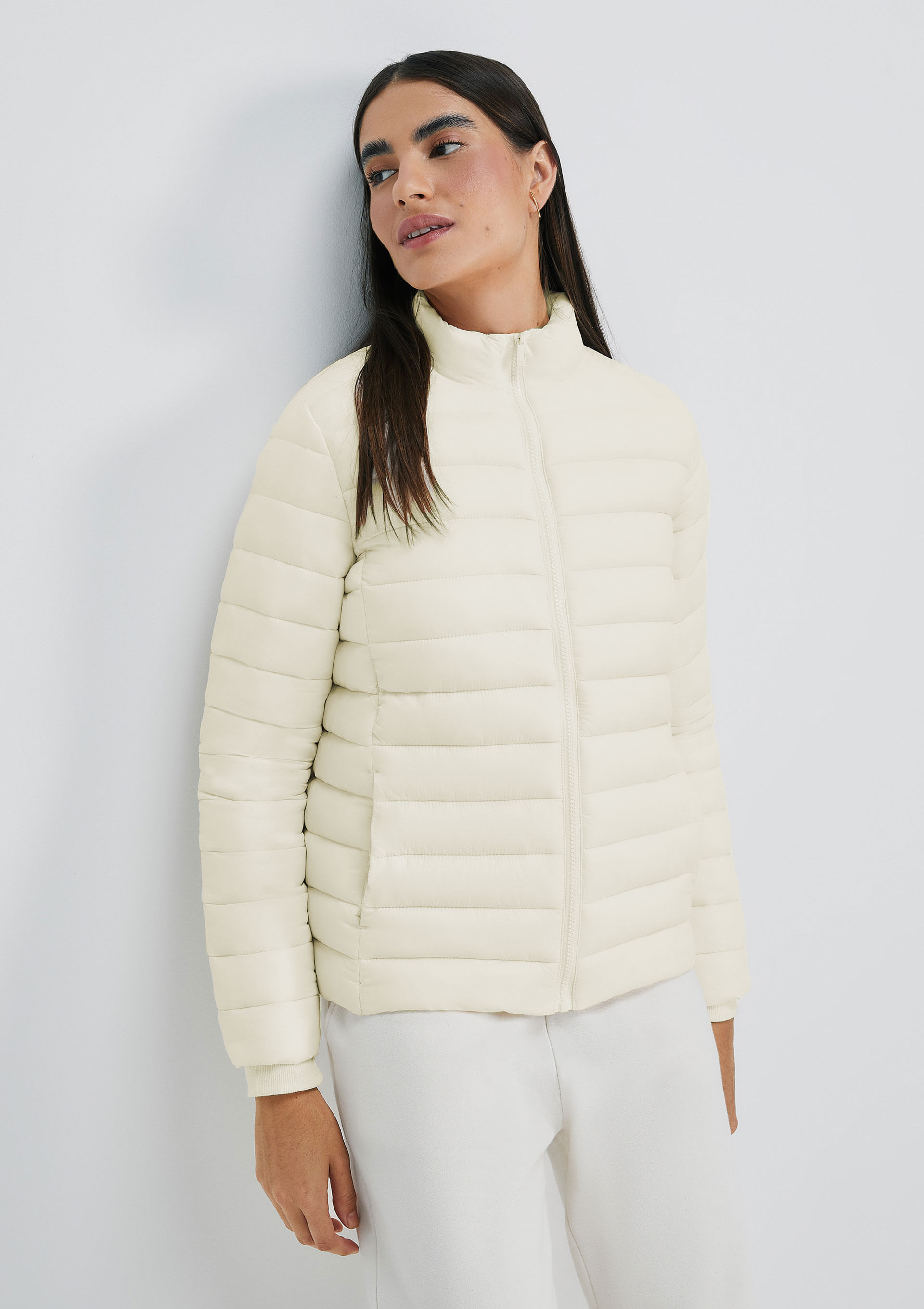 Jaqueta Básica Feminina Puffer Matelassê - Off white