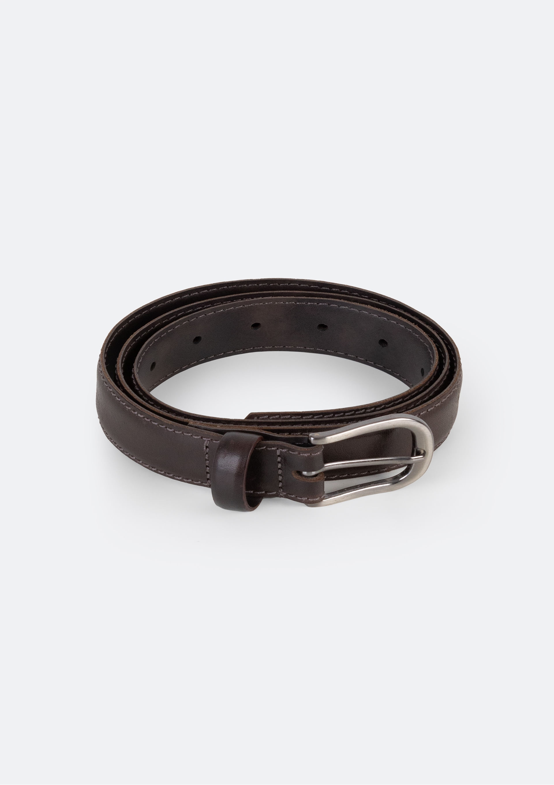 Cinto Masculino Em Couro Com Fivela De Metal - Marrom