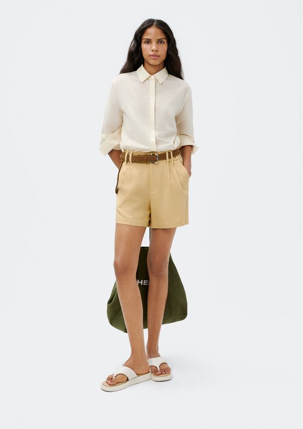 Shorts Feminino De Alfaiataria Em Linho - Bege 046