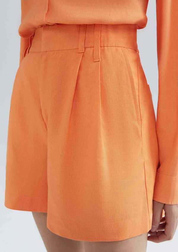 Shorts Feminino De Alfaiataria Em Linho - Laranja 036