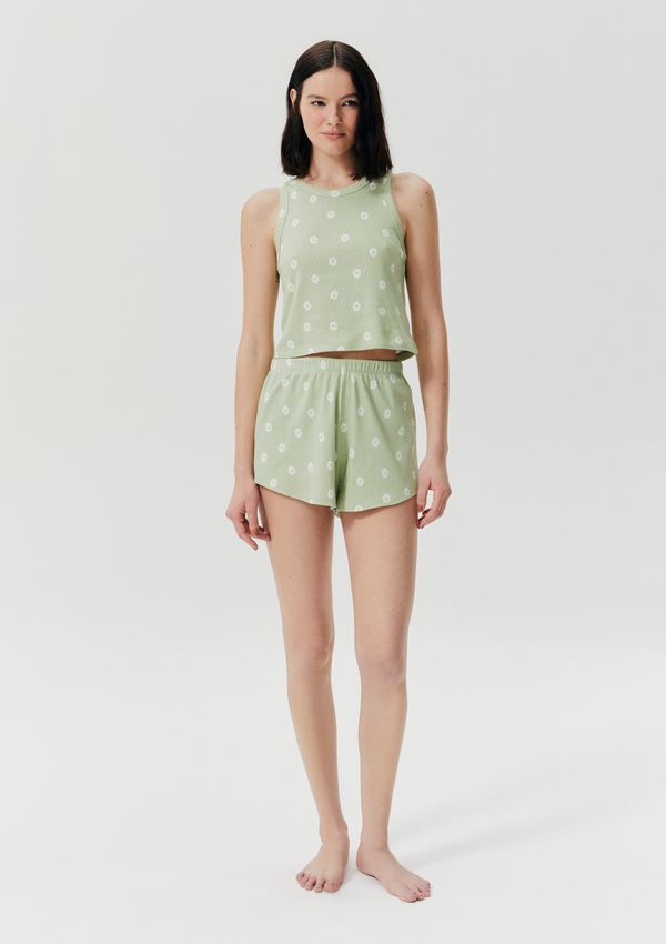 Pijama Curto Feminino Estampado Em Ribana - Verde G