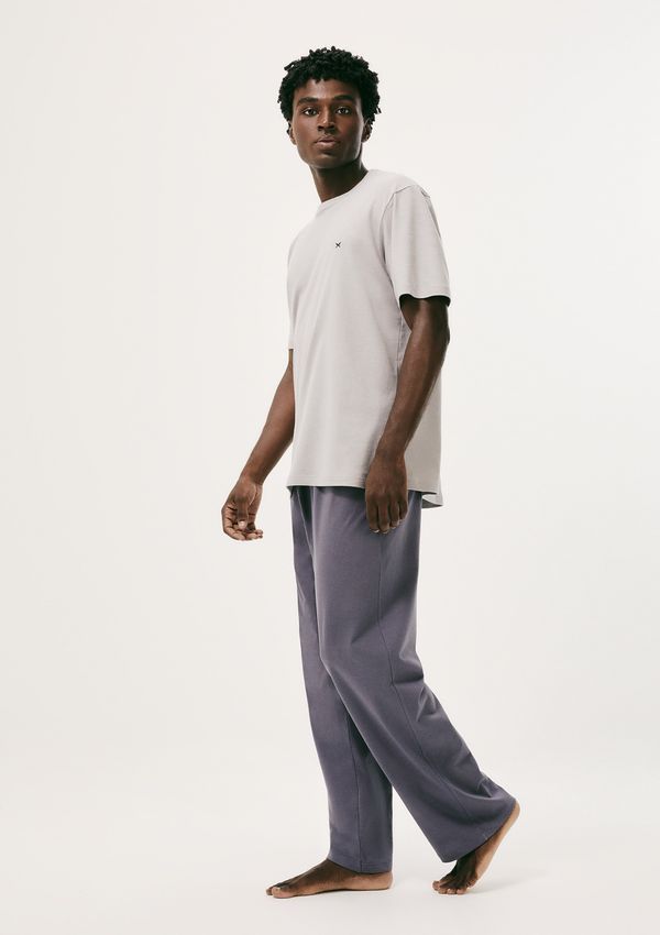 Pijama Longo Masculino Manga Curta Com Bordado - Cinza XG