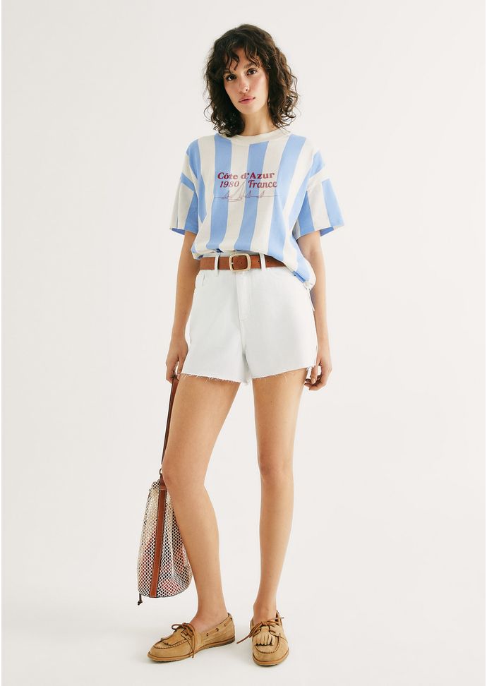 Shorts Feminino Cintura Média Em Sarja - Off white