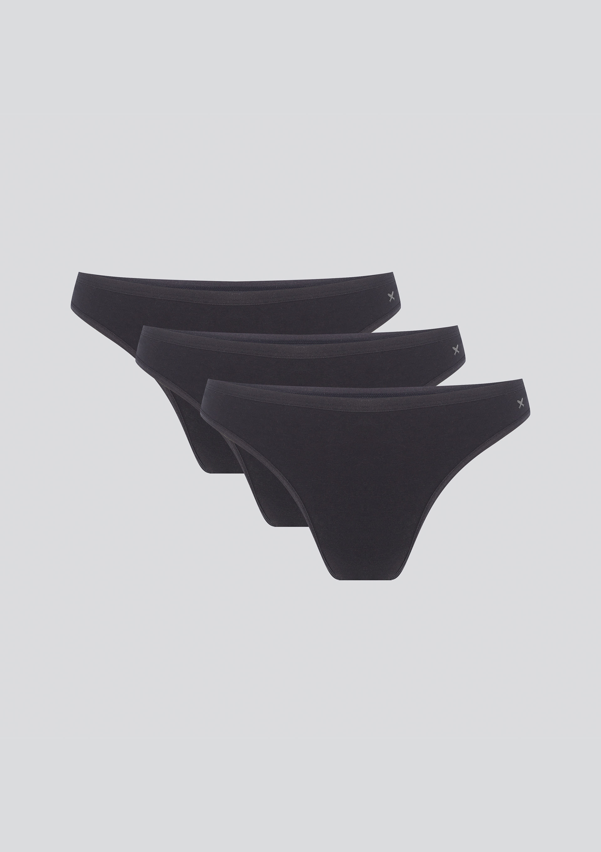 Kit 3 Calcinhas Tanga Em Malha - Preto