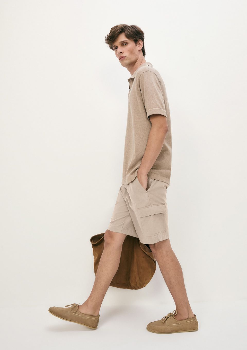 Shorts Masculino Tecido Empapelado - Bege