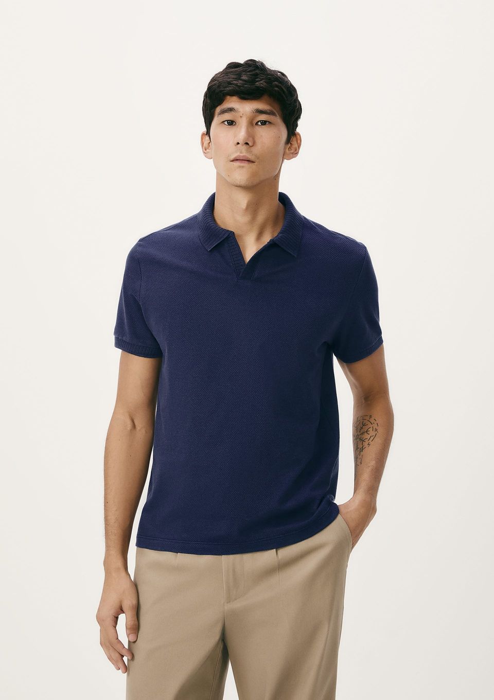 Camisa Polo Masculina Manga Curta Texturizada - Azul
