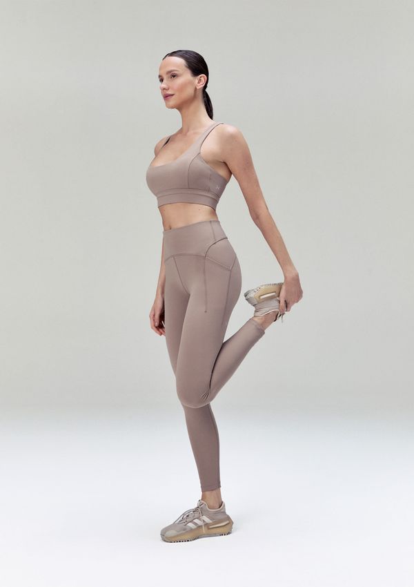 Calça Legging Esportiva Feminina Com Costuras Contrastantes - Marrom G