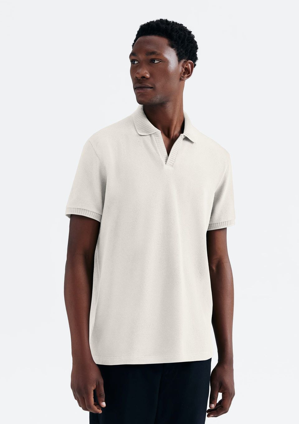 Camisa Polo Masculina Manga Curta Texturizada - Bege