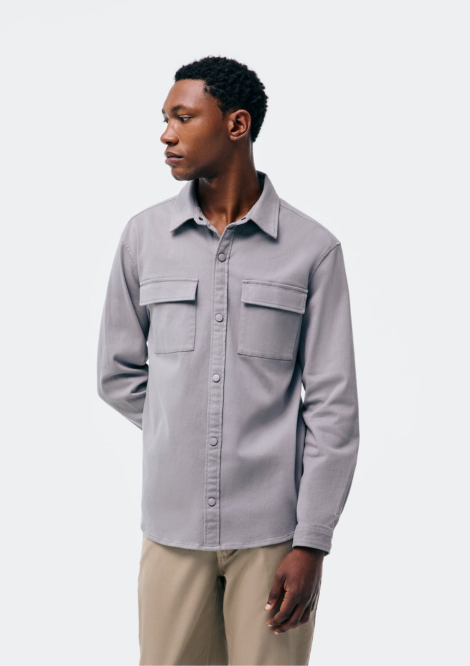 Camisa Masculina Manga Longa em Sarja - Cinza