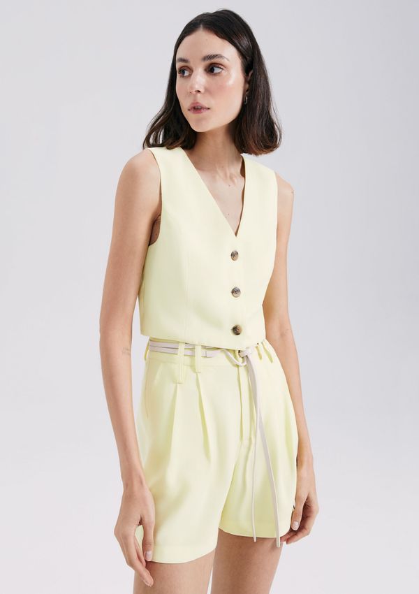 Colete Feminino Cropped Em Viscose - Amarelo XP