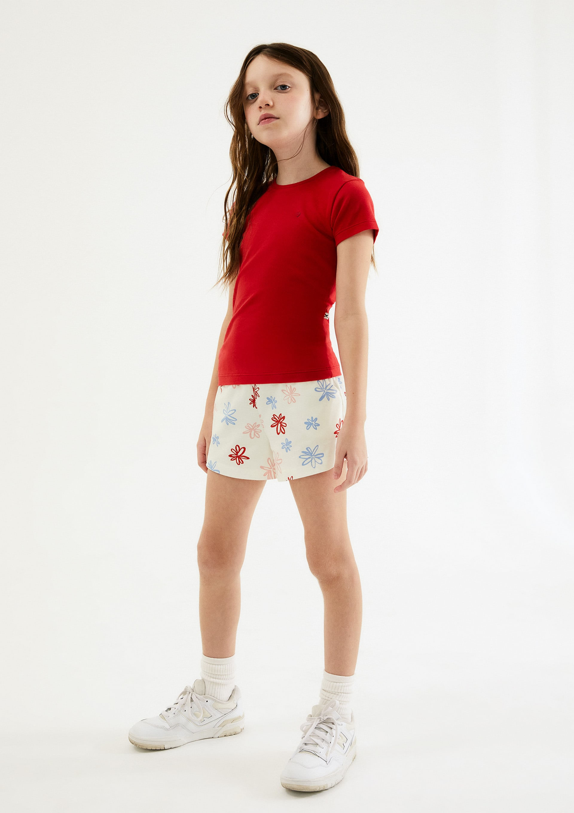 Shorts Básico Infantil Menina Clochard Estampado - Off white