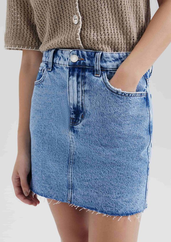 Saia Jeans Cintura Média Barra A Fio - Azul 034
