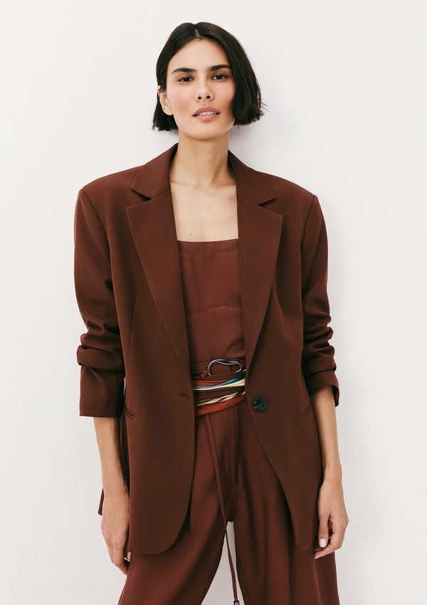 Blazer Feminino Regular Em Crepe - Marrom M