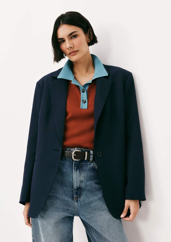 Blazer Feminino Regular Em Crepe - Azul G