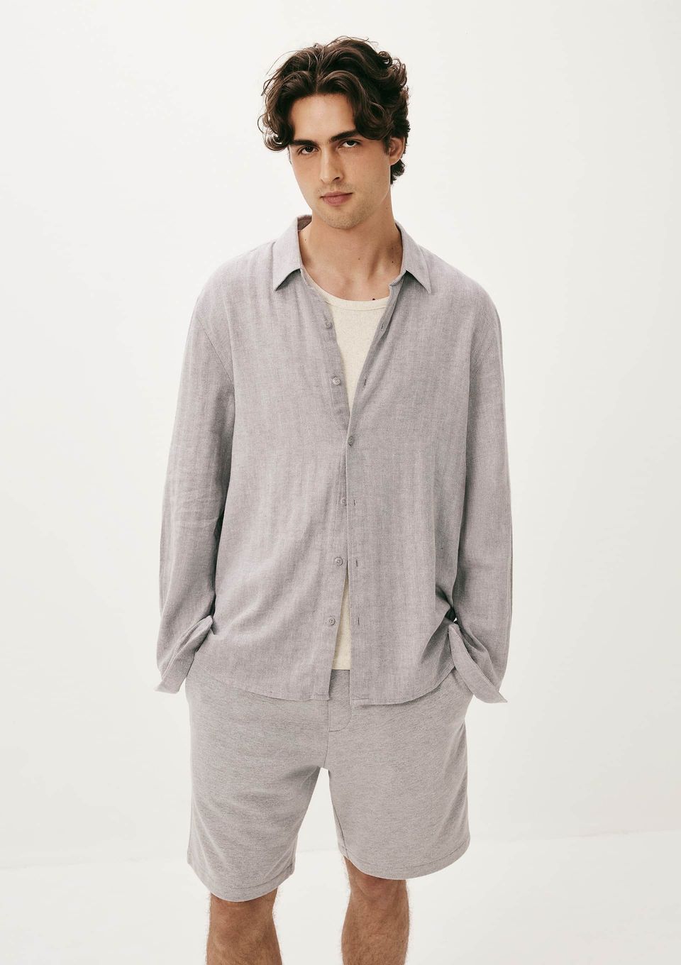 Camisa Masculina Regular Manga Longa - Cinza