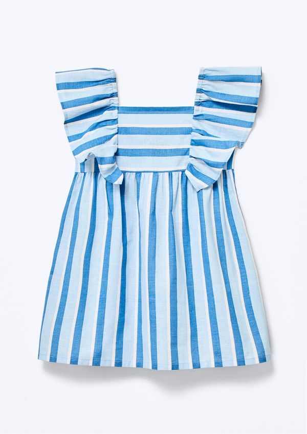 Vestido Infantil Menina Toddler Fio Tinto Com Linho - Azul 004
