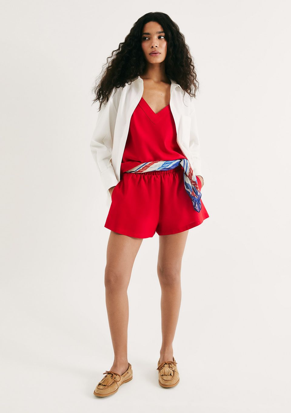 Shorts Feminino Evasê com Linho - Vermelho