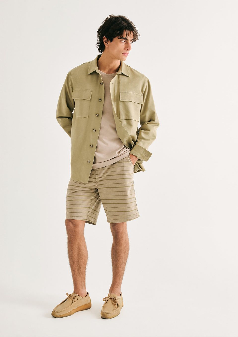 Bermuda Masculina Fio Tinto Listrada - Verde