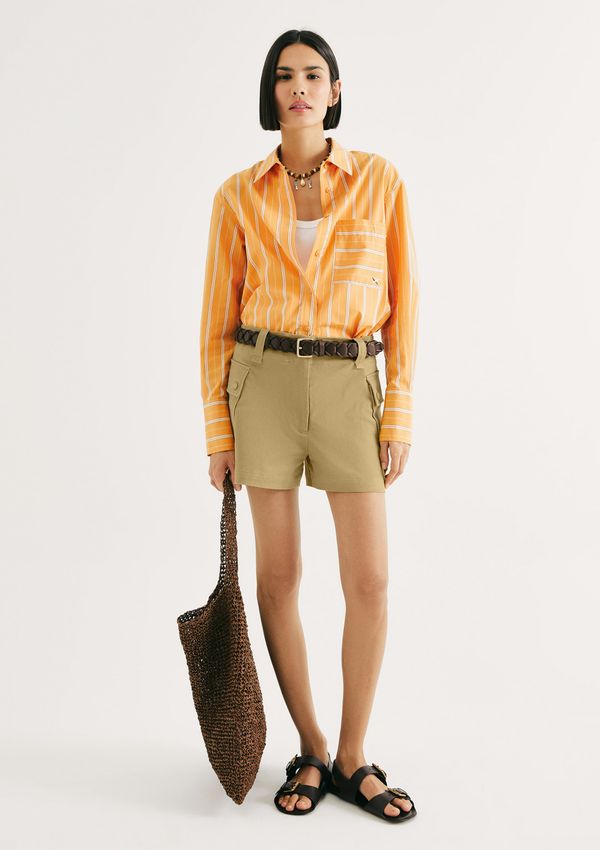 Shorts Feminino Evasê Em Gabardine - Caqui 044