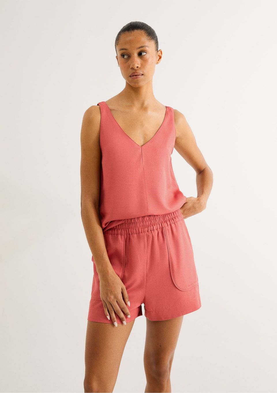Shorts Feminino em Viscose Creponada - Vermelho