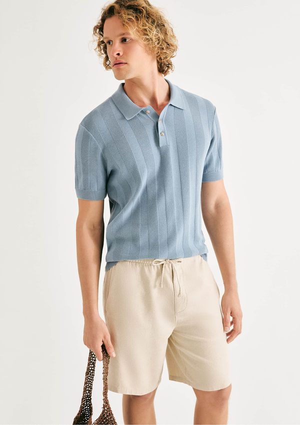 Bermuda Masculina Reta Em Sarja Com Linho - Creme 042