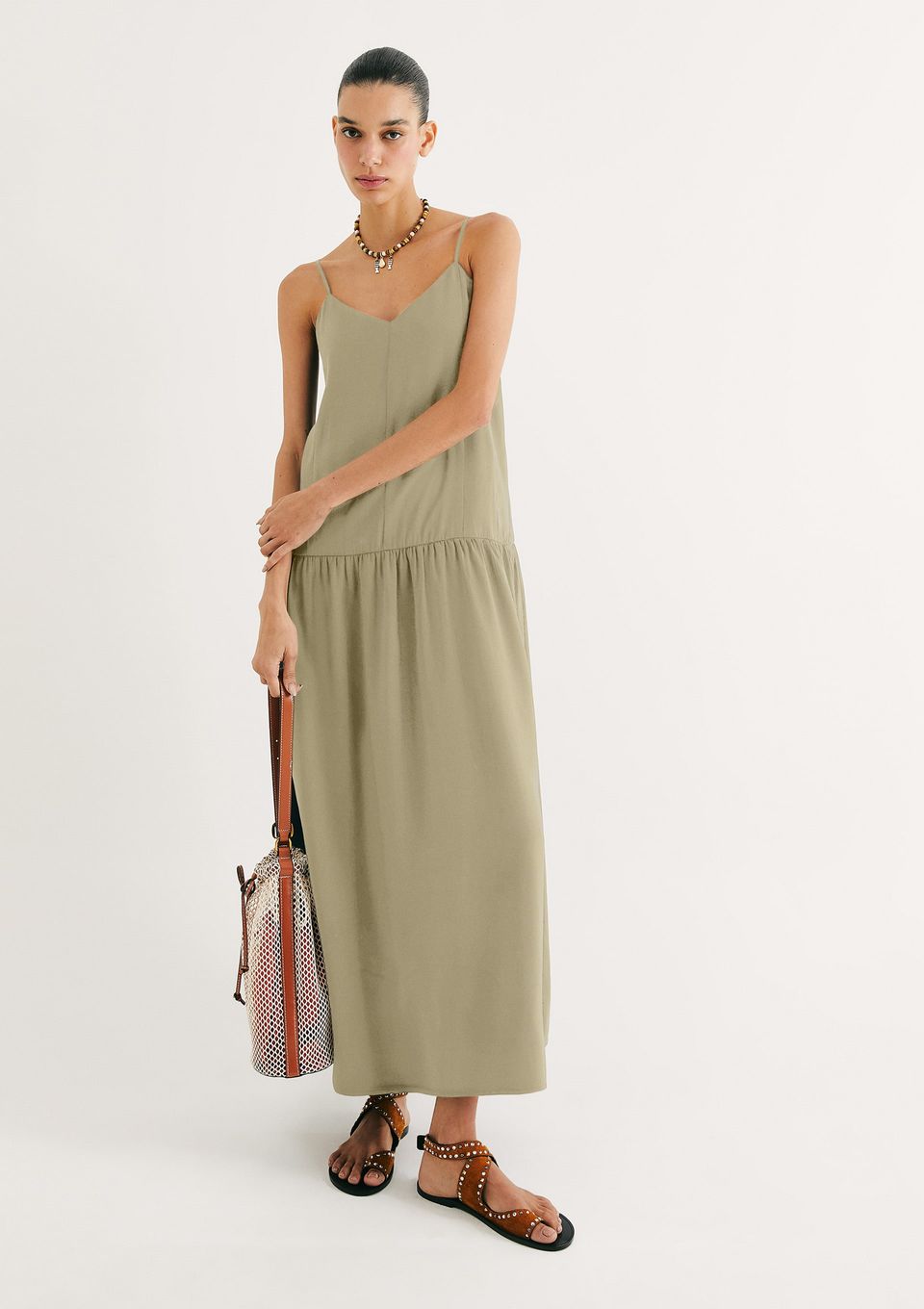 Vestido Midi Peach Touch Alças Finas - Verde