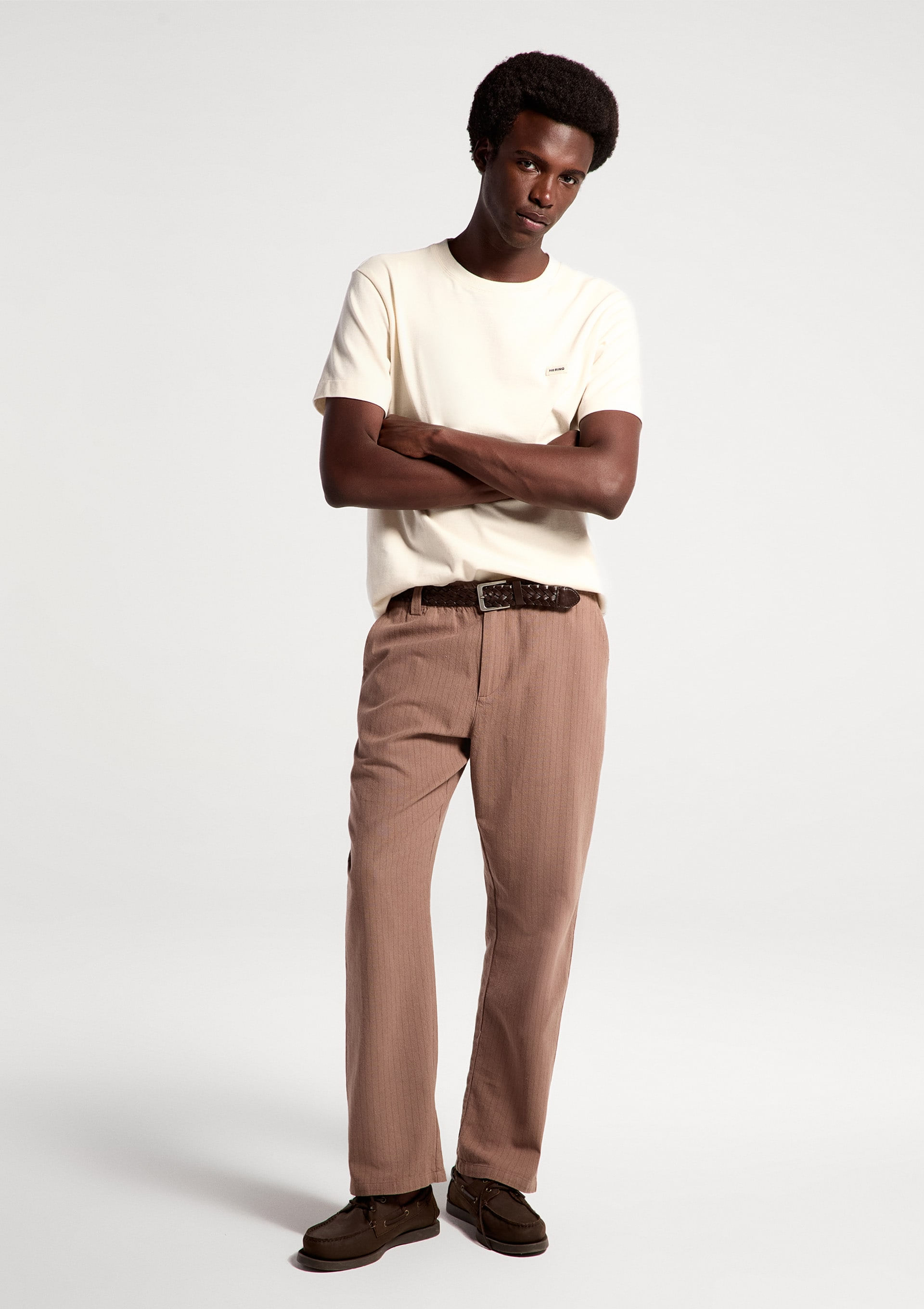 Calça Masculina Reta Chino Risca De Giz - Bege