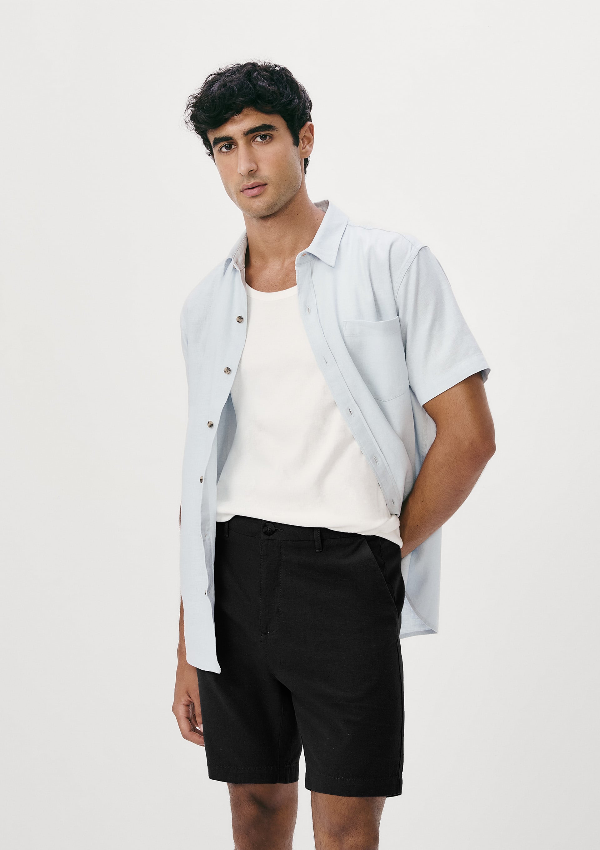 Bermuda Masculina Reta Com Linho - Preto