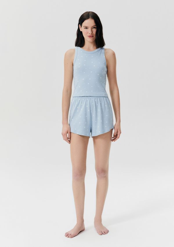 Pijama Curto Feminino Estampado Em Ribana - Azul XP